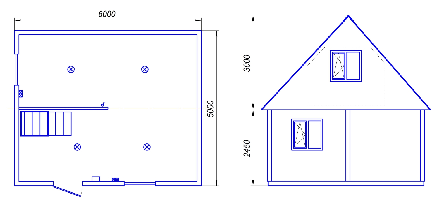 D102. Садовый  домик «Мечта» размером 6×5 м на базе двух модулей с мансардным этажом